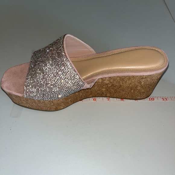 Just Fab Slides Platform Wedge Cork Heel Delia Slide Y2K Sandal Pink Glitter 10 - Picture 4 of 7